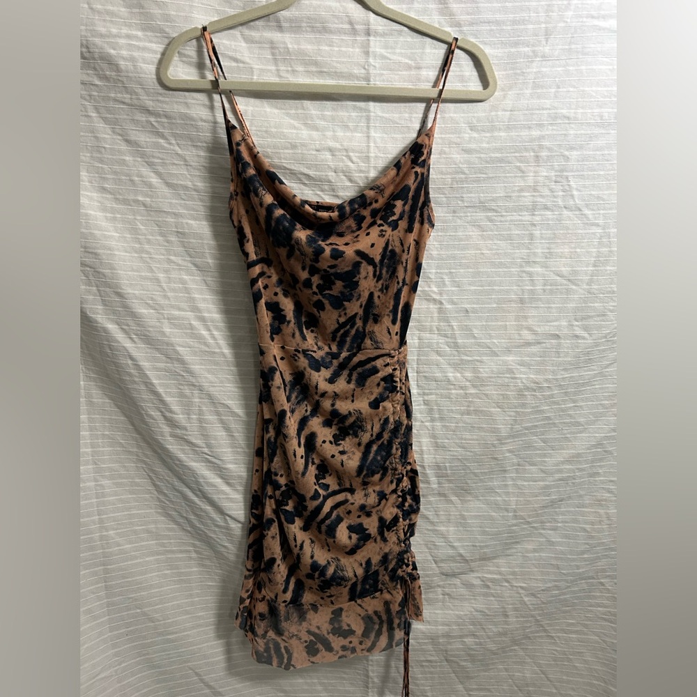 PrettyLittleThing Womens Muse Mesh Tie Dye Ruched Bodycon Mini Dress Size 4 - Picture 3 of 9